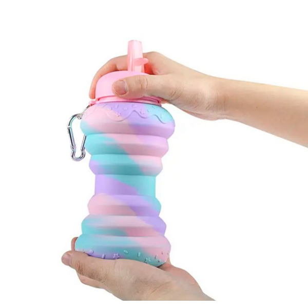 Unicorn Swirl Collapsible Water Bottle – Portable & Leakproof