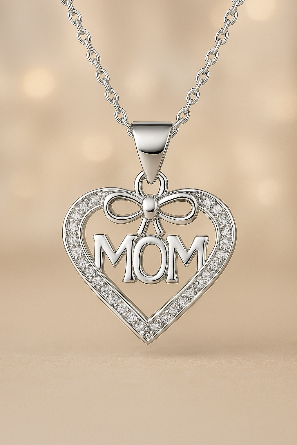 Elegant Heart Necklace – “Mom” & “Mama” Design with Sparkling Accents