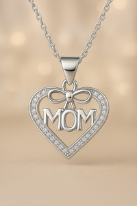 Elegant Heart Necklace – “Mom” & “Mama” Design with Sparkling Accents
