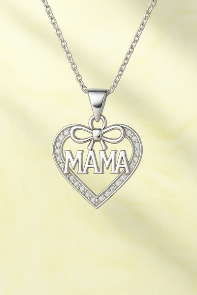 Elegant Heart Necklace – “Mom” & “Mama” Design with Sparkling Accents