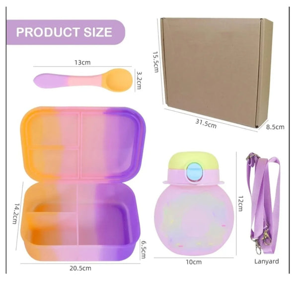 Pastel Kids Lunch Box Set with Spoon & Water Bottle – Leakproof & BPA-Free