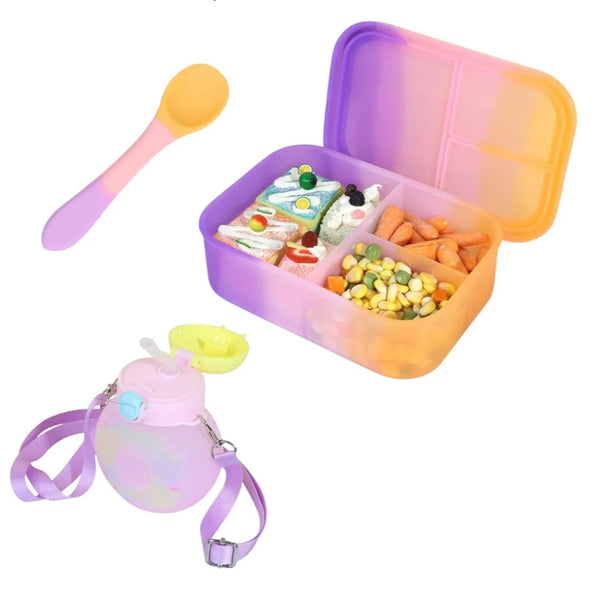 Pastel Kids Lunch Box Set with Spoon & Water Bottle – Leakproof & BPA-Free