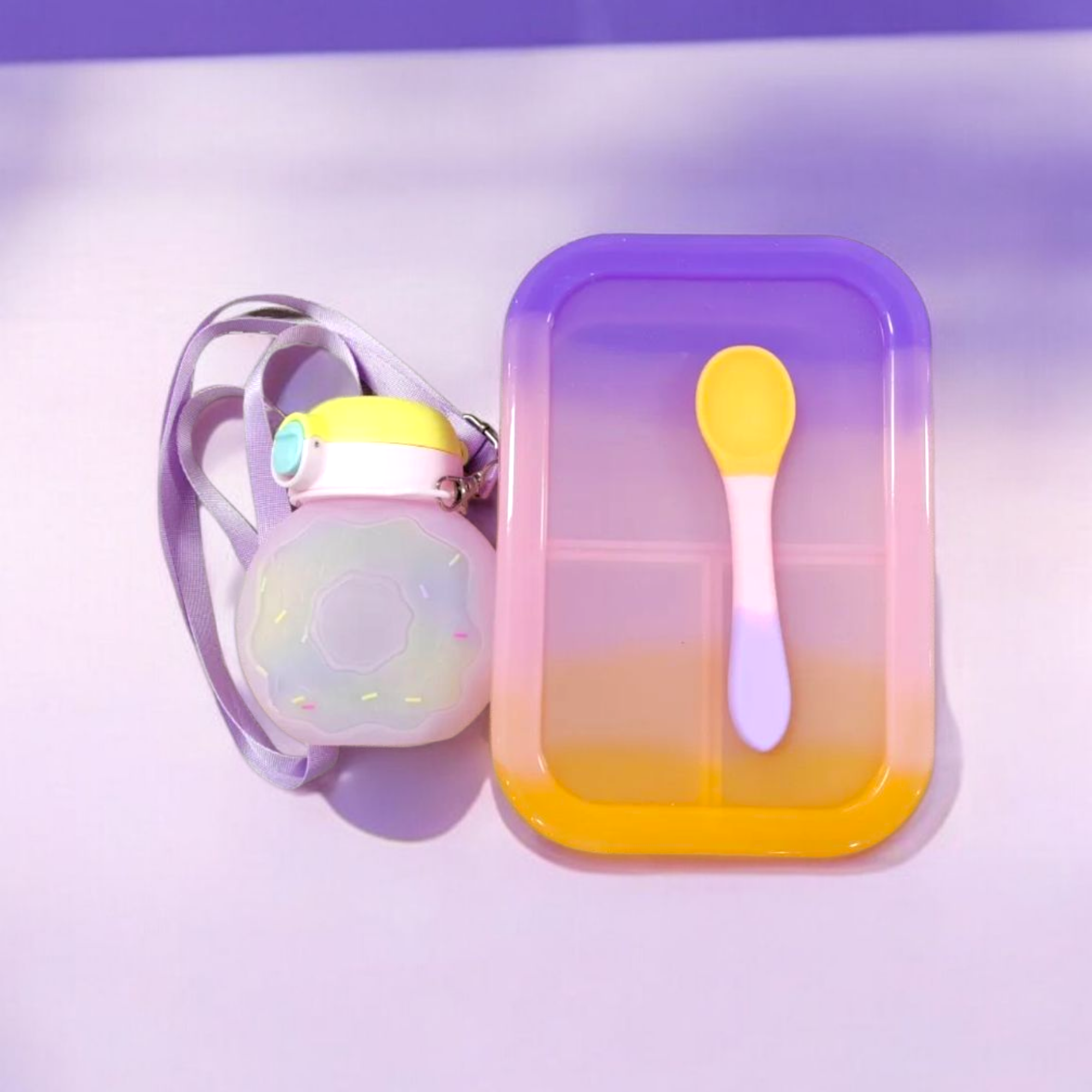 Pastel Kids Lunch Box Set with Spoon & Water Bottle – Leakproof & BPA-Free