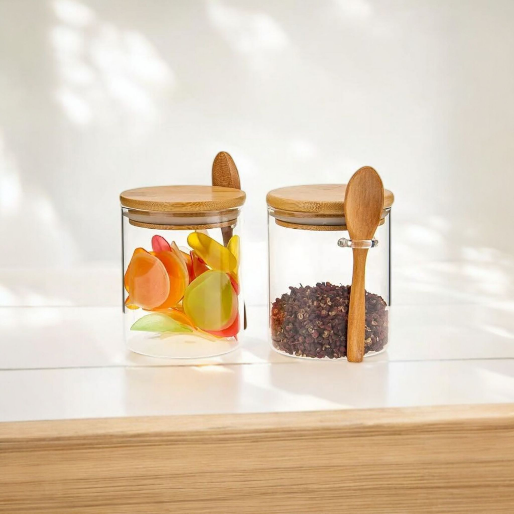 Airtight Glass Jar Set with Bamboo Lid & Spoon – 2 Pack
