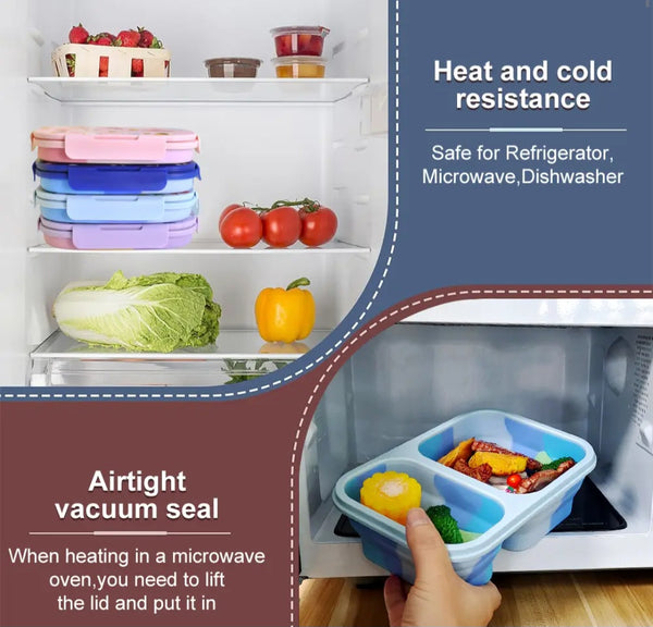 Cute Pink Ice Cream-Themed Collapsible Bento Lunch Box – 2-Compartment Food Container