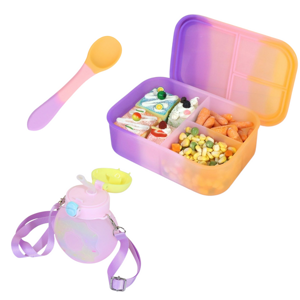 Pastel Kids Lunch Box Set with Spoon & Water Bottle – Leakproof & BPA-Free