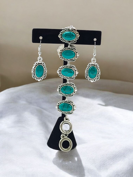 Vintage Turquoise Jewelry Set – Necklace, Bracelet & Earrings