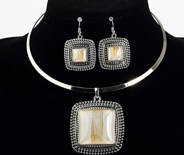 Natural Opal Sterling Silver Pendant Set