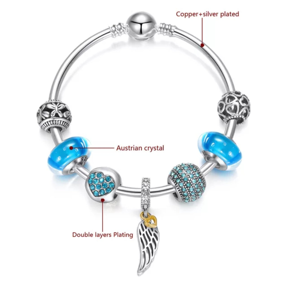 Siver Crystal Beads  Wing Bracelet for Kids.