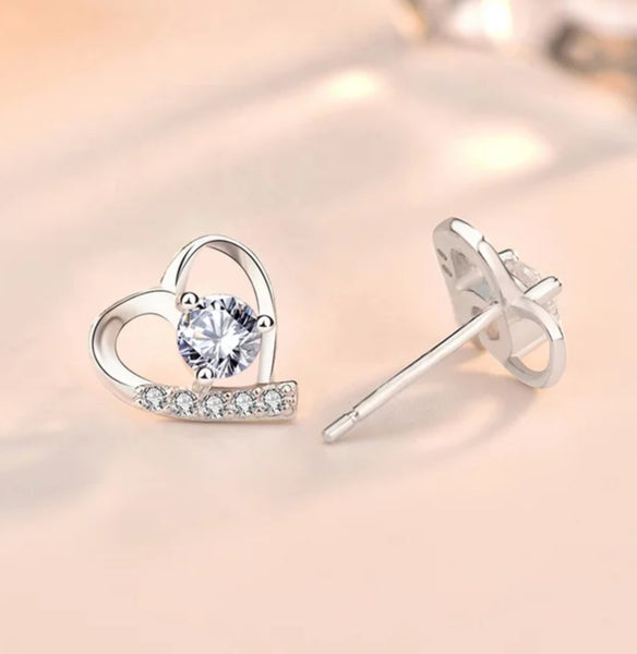 CZ Heart Stud Earring