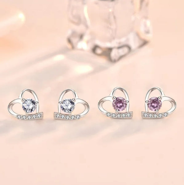 CZ Heart Stud Earring