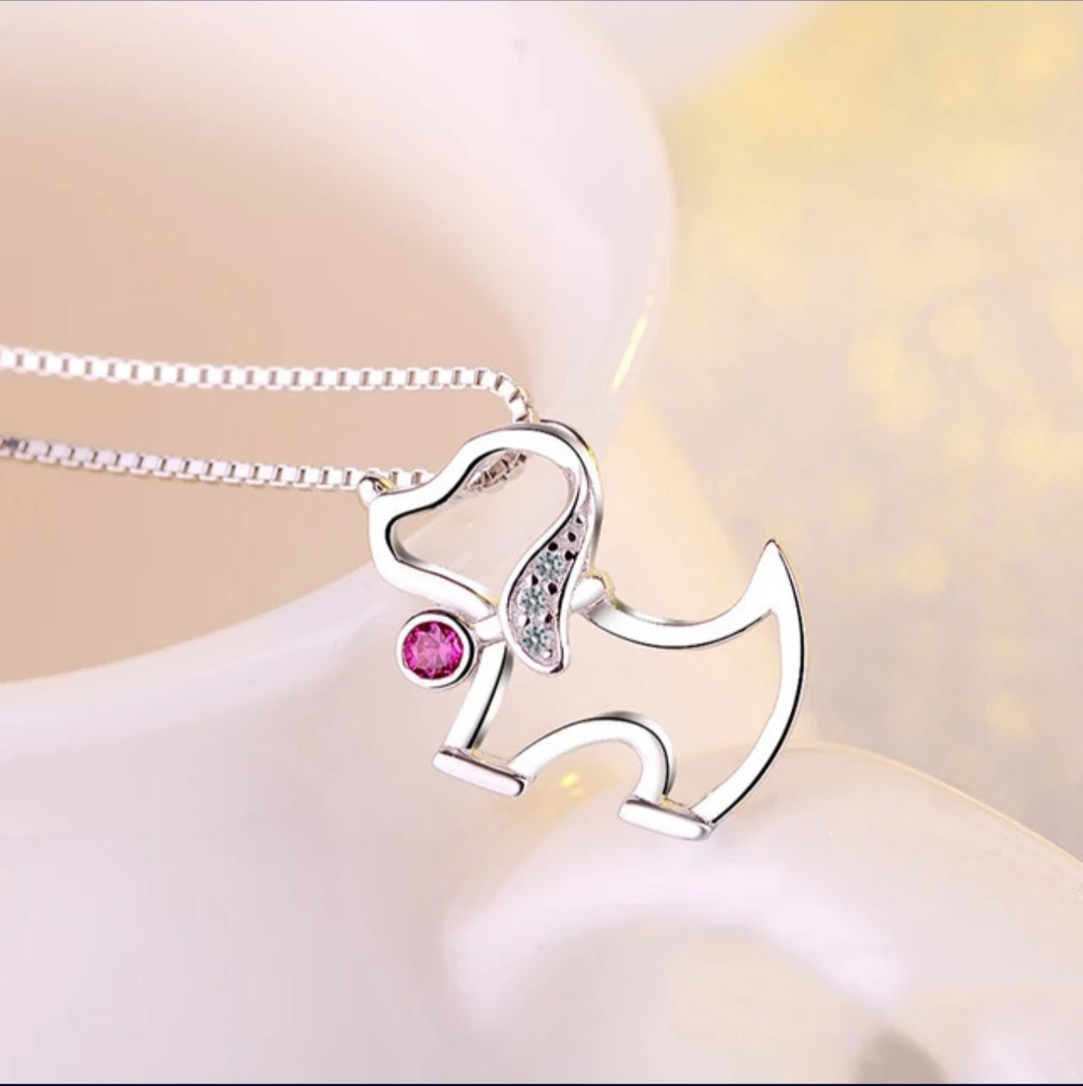 CZ Puppy Pendant Necklace