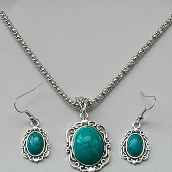 Vintage Turquoise Jewelry Set – Necklace, Bracelet & Earrings