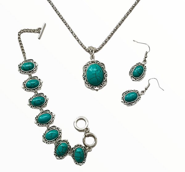 Vintage Turquoise Jewelry Set – Necklace, Bracelet & Earrings
