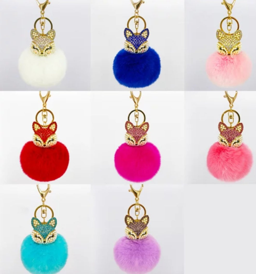 Fur Rhinestone Keychain