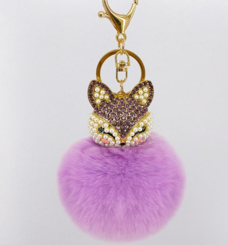 Fur Rhinestone Keychain