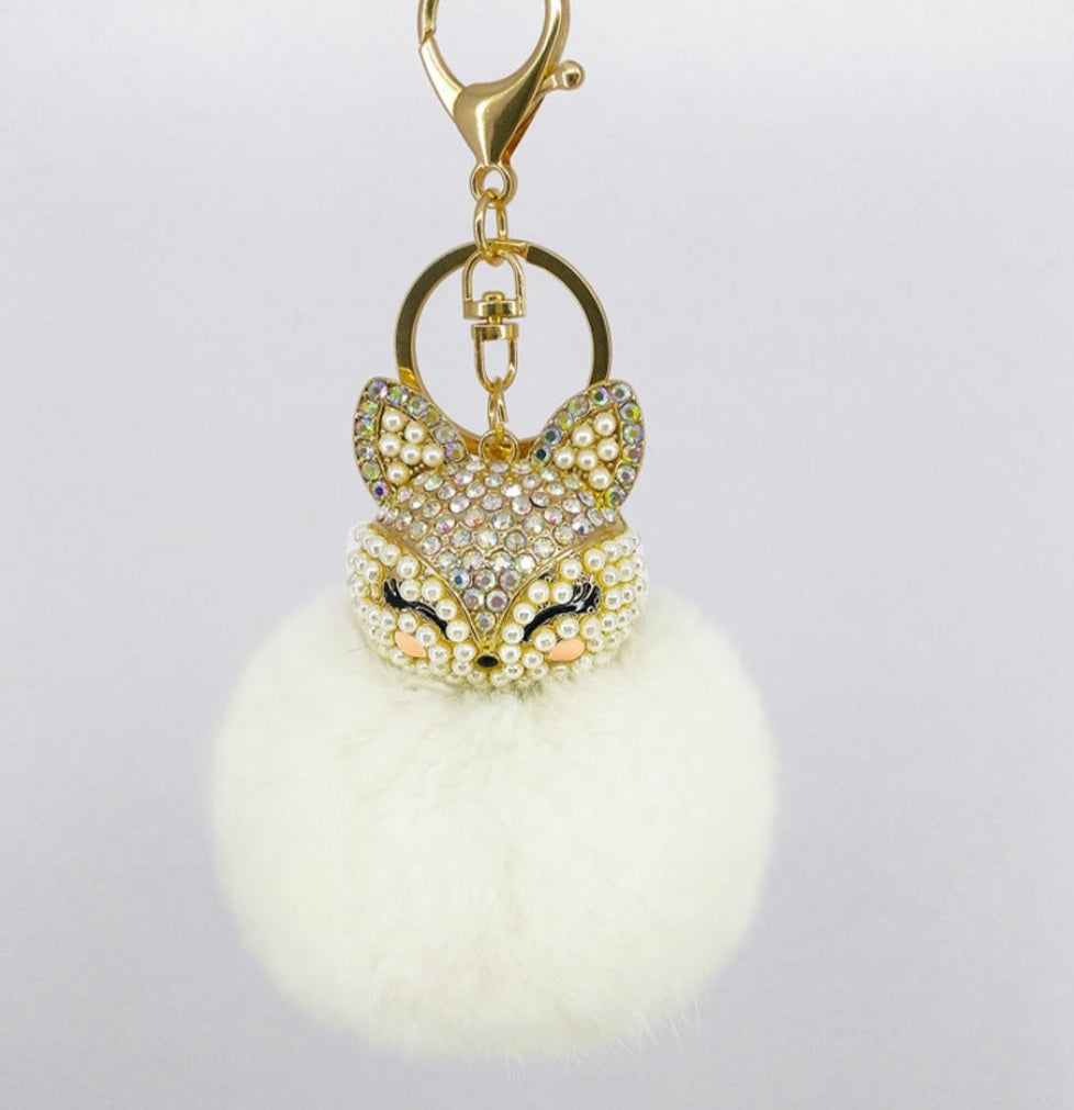 Fur Rhinestone Keychain