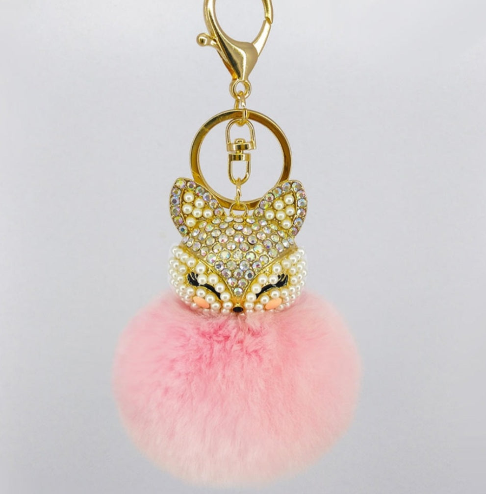 Fur Rhinestone Keychain