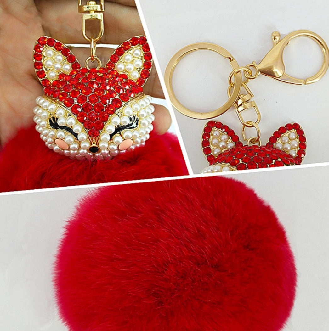 Fur Rhinestone Keychain