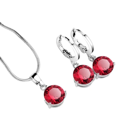 Radiant Crystal Pendant Jewelry Set – Necklace & Earrings (Multiple Colors)