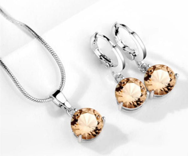 Radiant Crystal Pendant Jewelry Set – Necklace & Earrings (Multiple Colors)