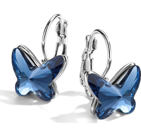 Elegant Blue Butterfly Jewelry Set – Necklace & Earrings with Crystal Detailing