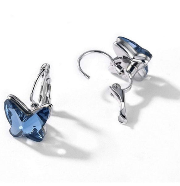 Elegant Blue Butterfly Jewelry Set – Necklace & Earrings with Crystal Detailing