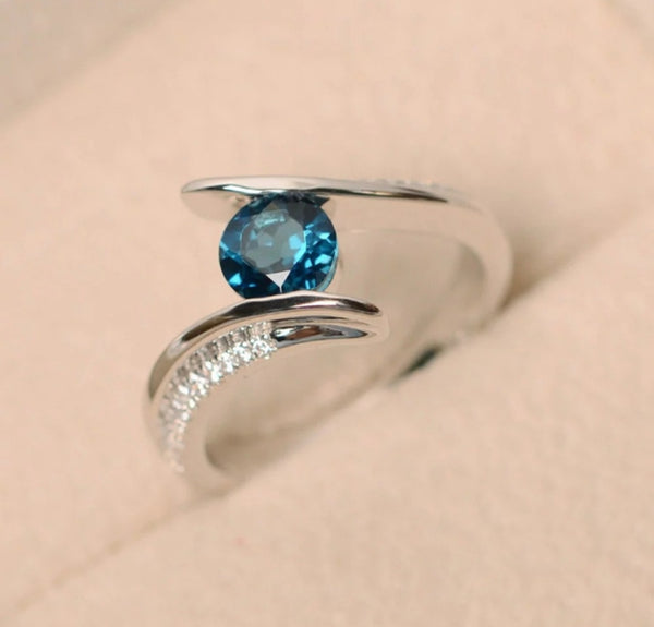Round Cut Blue Ring