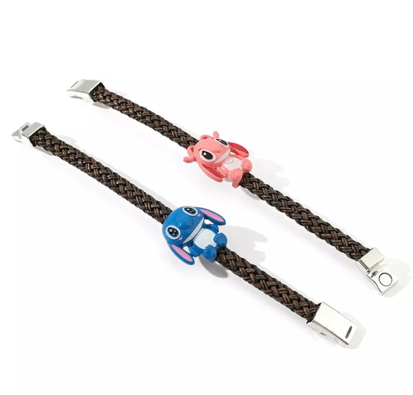 Leather Rope Stitch & Angel  Bracelet