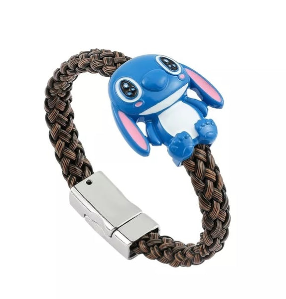 Leather Rope Stitch & Angel  Bracelet