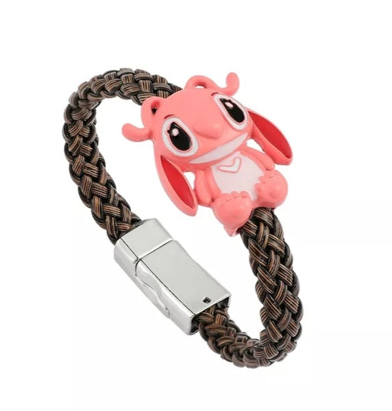 Leather Rope Stitch & Angel  Bracelet