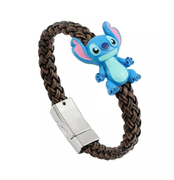 Leather Rope Stitch & Angel  Bracelet