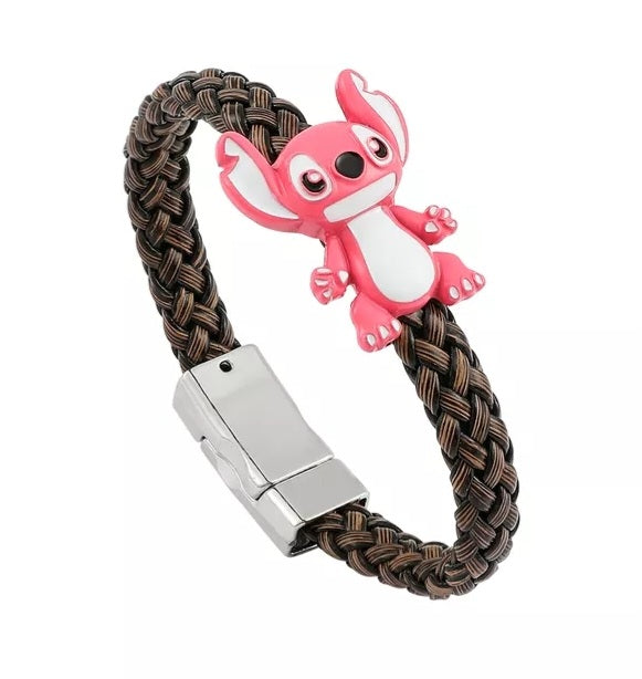 Leather Rope Stitch & Angel  Bracelet