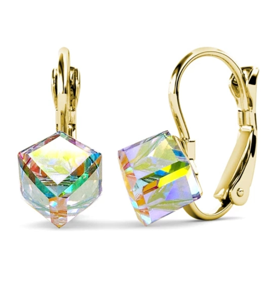 Crystal Cube Hook Earring