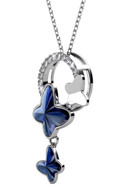Elegant Blue Butterfly Jewelry Set – Necklace & Earrings with Crystal Detailing