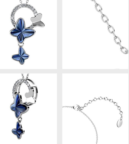 Elegant Blue Butterfly Jewelry Set – Necklace & Earrings with Crystal Detailing