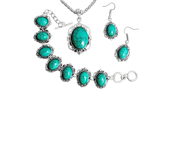 Vintage Turquoise Jewelry Set – Necklace, Bracelet & Earrings