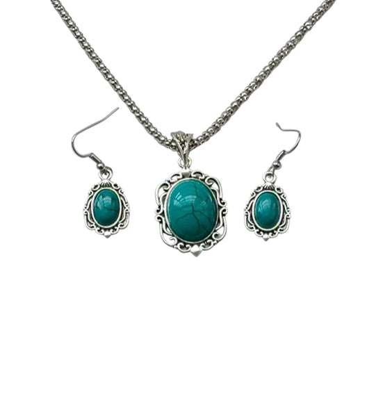 Vintage Turquoise Jewelry Set – Necklace, Bracelet & Earrings