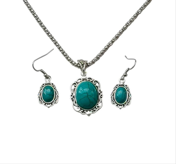 Vintage Turquoise Jewelry Set – Necklace, Bracelet & Earrings